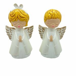 Choir Angels Singing Boy Girl Retro Figurines Hand Painted Kitsch Vintage 1972